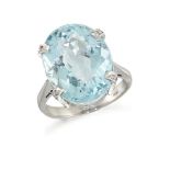 An aquamarine single stone ring, the single oval aquamarine to single-cut diamond claws, ring size