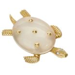 A diamond and white chalcedony turtle brooch, by Cartier, the chalcedony shell decorated with five