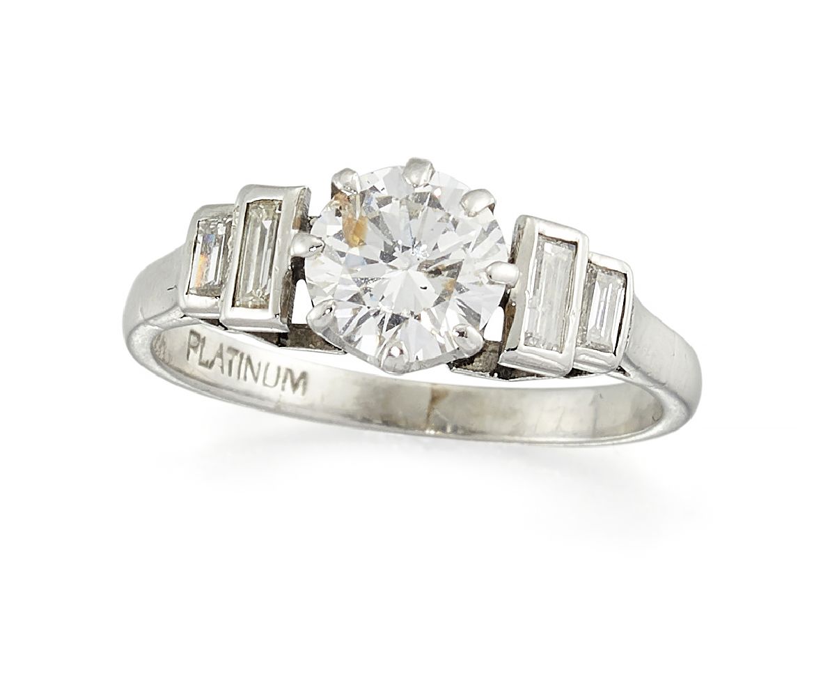 A platinum diamond single stone ring, the brilliant-cut diamond, weighing approximately 0.60 carats,