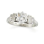 A platinum diamond single stone ring, the brilliant-cut diamond, weighing approximately 0.60 carats,