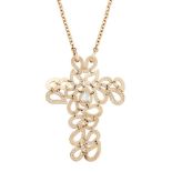 A diamond cross necklace by Gavello, the flexible cross pendant composed of a series of openwork