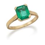 An emerald single stone ring, the rectangular-cut emerald, weighing approximately 1.70 carats, in
