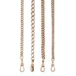 Four late 19th/early 20th century 9ct gold watch chains, of curb link design with bar and clip