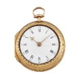 An 18th century gold pair case verge pocket watch, the white enamel dial with Roman numerals,