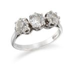 A diamond three stone ring, each old circular cut diamond measuring approximately 0.50 carats, to an