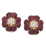 A pair of diamond and ruby earrings by Chatila, each brilliant-cut diamond single stone centre to