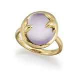 A Paloma Picasso amethyst 'Olive Leaf' ring, by Tiffany and Co., the oval amethyst cabochon within