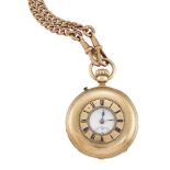 An late 19th/early 20th century gold demi-hunter case keyless pocket watch by Racine, the white