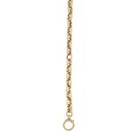An 18ct gold watch chain, of anchor link design with clip, bar and loop terminals, partial Sheffield