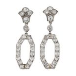 A pair of diamond drop earrings, the old circular-cut diamond hexagonal loop drops to old