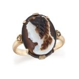 A nineteenth century diamond and agate cameo ring, depicting a left-facing Hercules wearing the head