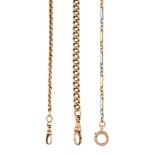 Three late 19th/early 20th century gold watch chains, comprising: a platinum and gold fetter and