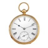 A 19th century 18ct gold open face pocket watch, the white enamel dial with Roman numerals and