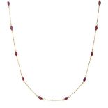 An 18ct gold and ruby necklace, composed as a line of oval and cushion ruby collets, length