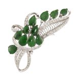 A jadeite jade and diamond brooch, designed as a spray of pear-shaped jadeite jade with stylised