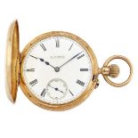 An 18ct gold demi-hunter case pocket watch, the white enamel dial with Roman numerals and subsidiary