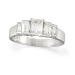 A diamond five stone ring, of half-hoop design, the central cut-cornered rectangular diamond between