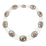 An early 19th century Italian micromosaic necklace, composed of ten graduated oval plaques depicting