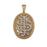 A Victorian gold, diamond-set gold monogrammed hinged locket pendant, enclosing miniature