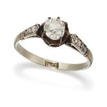 A diamond single stone ring, the central old- mine brilliant-cut diamond in claw-set mount diamond