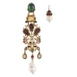 A pair of asymmetrical citrine, chrysoprase, garnet and pearl earrings, by Percossi Papi, designed