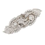 A diamond double clip brooch, each of scrolling spray design, set throughout with brilliant-cut