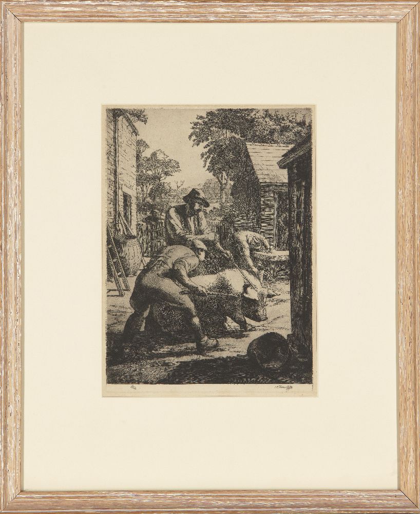 Charles Frederick Tunnicliffe RA, British 1901-1979- Moving the Pig, 1921; etching on laid, signed - Image 2 of 2