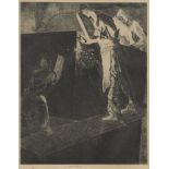 John Copley, British 1875-1950; Pontoon Welding, 1946; etching on wove, signed in pencil, plate 37 x