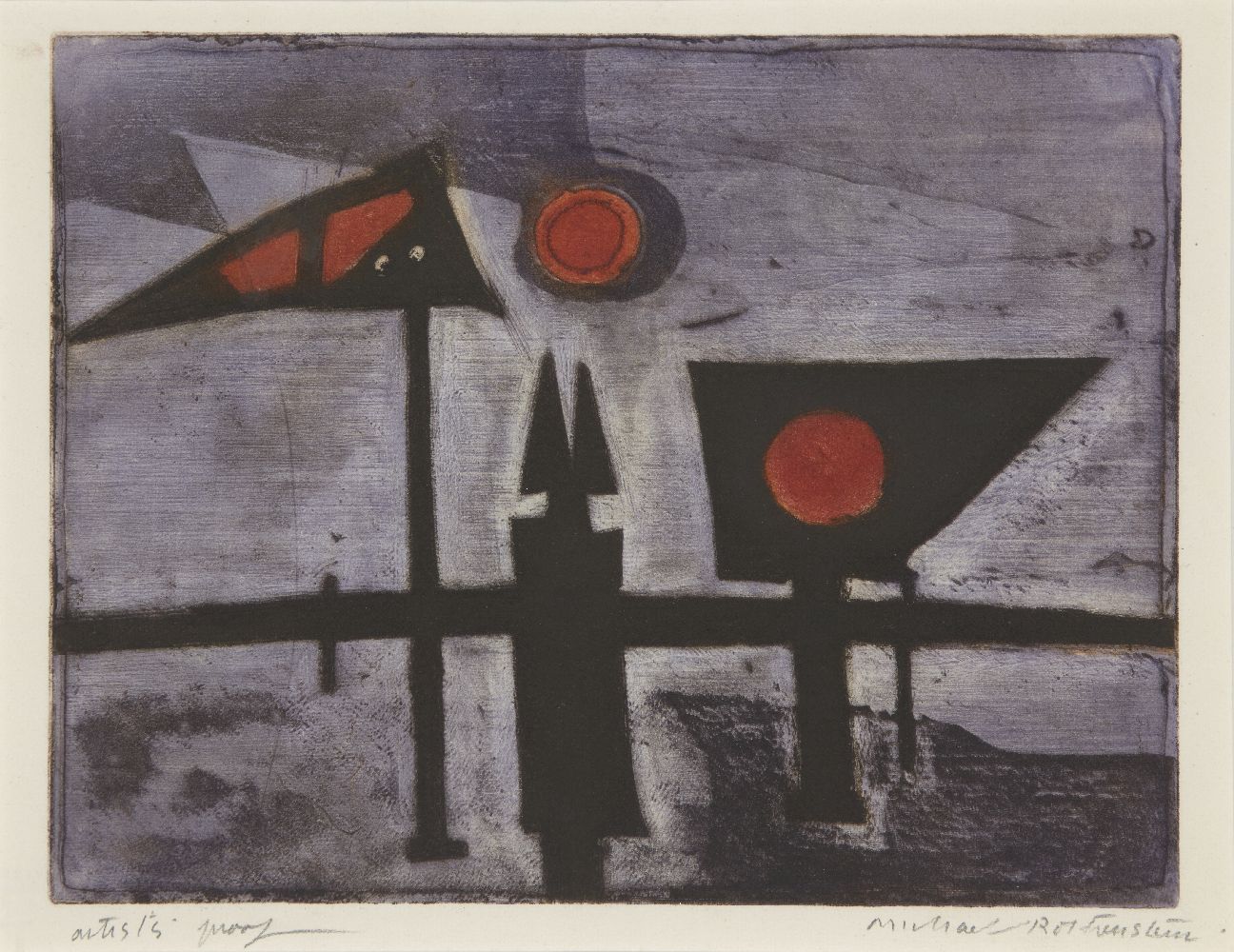Michael Rothenstein RA, British 1908-1993- Signals, 1953; etching with aquatint in colours on