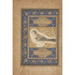 A Safavid illustrated folio, Iran, 16th and 18th century, gouache on paper heightened with gold,