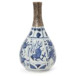 A Safavid blue and white vase, Iran, 17th century, in the Chinese style, of baluster form, rising