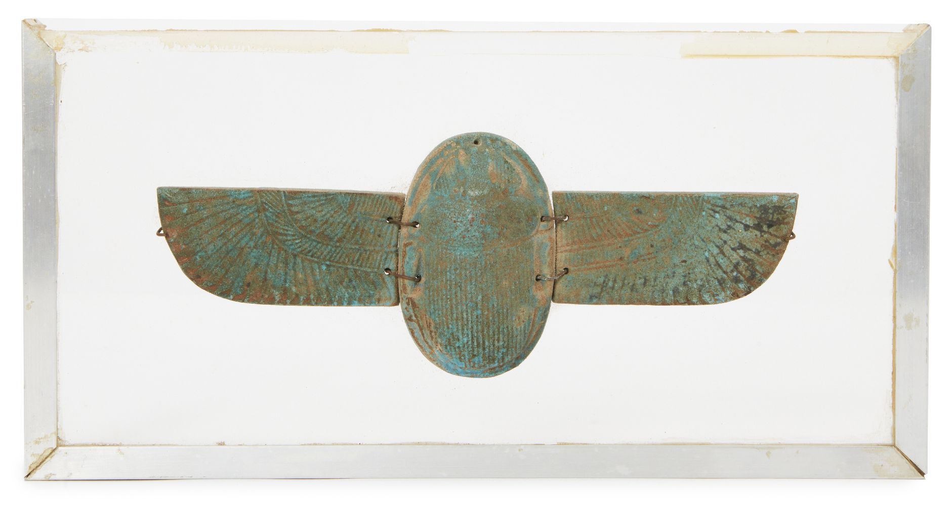 A large Egyptian-style blue faience winged scarab, the separately-made body and two wings perforated - Image 2 of 2