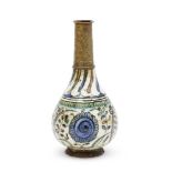 A Damascus pottery bottle with Ottoman brass mounts, Ottoman Syria, 17th century with 19th century