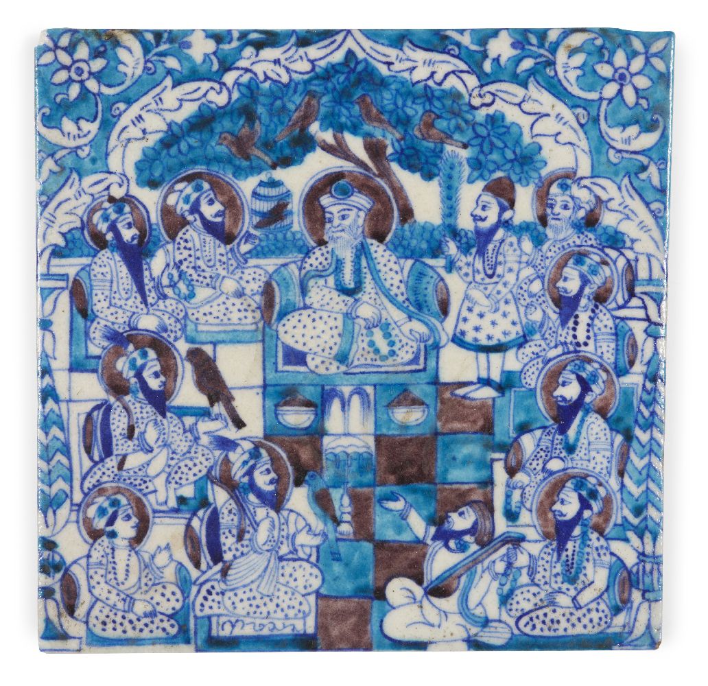 A Sikh pottery tile depicting portraits of the ten Gurus, North India, late 19th-early 20th century,