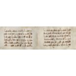 A Kufic Qu'ran bifolio Near East or North Africa, 10th century, Qur'an XIX (sura maryam), vv. 93-