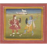 Five illustrations from the Mahabharata, Jaipur, circa 1780, opaque pigments on paper, 8.6 x 10.2cm.
