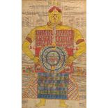 A Jain cosmic diagram depicting Lokapurusha, India, 18th century, gouache on cloth, glazed and