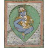 Krishna as a baby on a banyan leaf, Rajasthan, circa 1800, with a line of Devanagri above, opaque