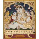 An icon of the child Krishna, Tanjore, South India, 19th century, canvas mounted on wood, set with