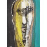 Adel El Siwi (Egyptian, b. 1952), Faces II, mixed media on thin buff paper, signed 'A. Siwi' in