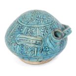 A large and unusual ‘Bojnurd’-ware moulded pottery flask, Iran, late 13th-14th century, underglaze