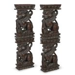 A pair of carved wood mythical lions, Tanjore, South India, late 19th century or early 20th century,