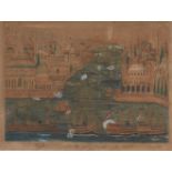 A stylised view of the Golden Horn, Ottoman Turkey, dated 1293AH/1876-77AD, gouache and ink on