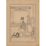 A Company School drawing of a man smoking a huqqa, India, circa 1815-20, pencil on card, depicted
