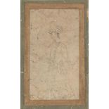 A Safavid drawing of a youth with drinking flask, Iran, 17th century ink on paper, depicted with