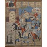 An illustration from a Shahnameh: Ardashir recognises his son Shapur at a polo match, Shiraz,