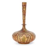 A gilt decorated papier mache flask, Kashmir, India, 19th century, of squat form, the neck