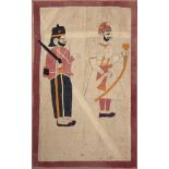 A cotton applique and embroidered tent panel, depicting a Sikh officer and a nobleman, India, mid-