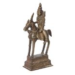 A bronze horse and rider, Rajasthan, India, 19th century, the figure separate and with consort