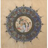 Two Lovers, Iran, early 20th century, opaque pigments on paper heightened with gold, depicted within